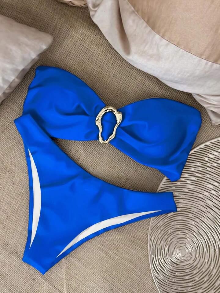 A18 Sexy European & American Solid Color Bandeau Bikini Set