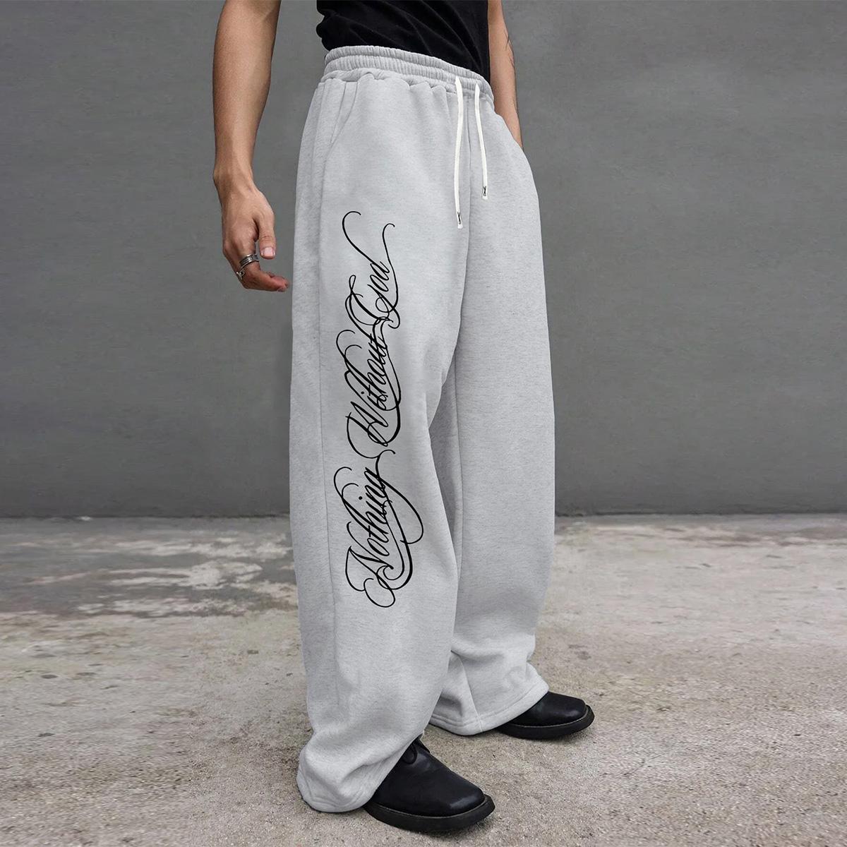 Herren Avantgarde Streetwear Activewear Hose mit Buchstabenaufdruck, lockere Passform, Outdoor Activewear Jogginghose M grau
