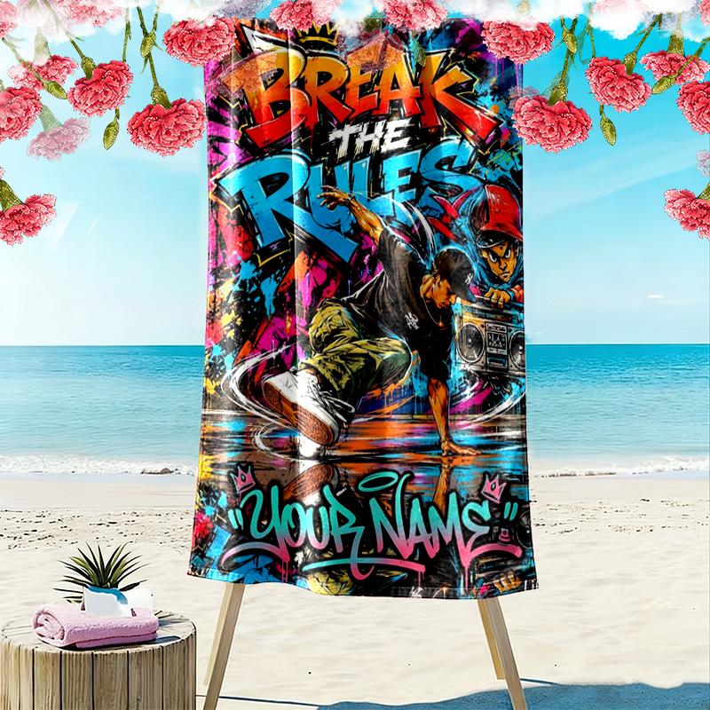 Name Custom Hip pop Print Beach Towel, Large Soft Quick Dry Towel for Beach Camping Swimming