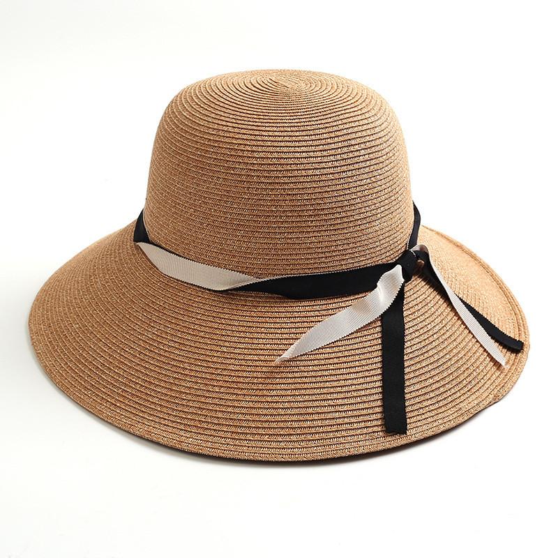 Paper Straw Wide Brim Sun Hat With Bow Knot For Summer Beach Vacation Style