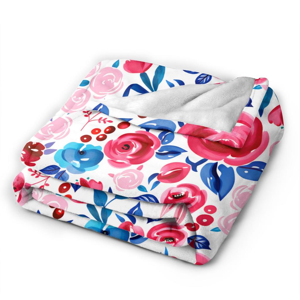 Roses In Red & Blue Fabric Blankets Quality Soft Throw Blanket Winter Boy Girl Couch Bed Pattern Bedspread