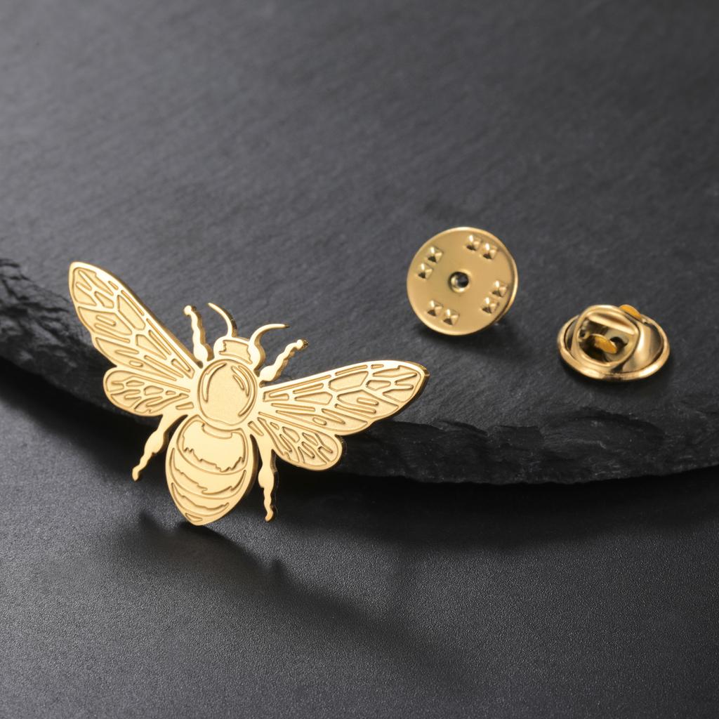 LIKGREAT Insect Honeybee Brooch Pin Vintage Bee Badge Stainless Steel Accessories Punk Jewelry Gift for Shirt Hat