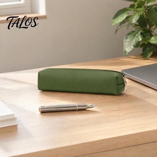 Estojo Elegante Minimalista em Couro PU para Lápis, Bolsa Multifuncional para Armazenamento de Material de Papelaria com Zíper Metálico Suave, Bolsa para Viagem à Prova d'Água e Manchas