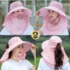Women's Sun Protection Wide Brim Hat with Face Mask - UV Protection for Summer Activities