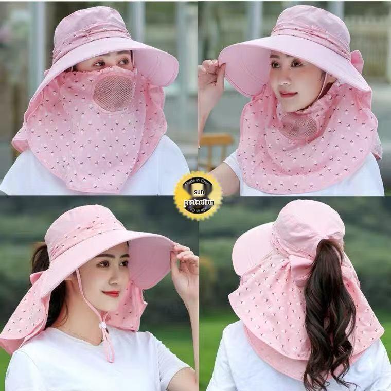 Women's Sun Protection Wide Brim Hat with Face Mask - UV Protection for Summer Activities