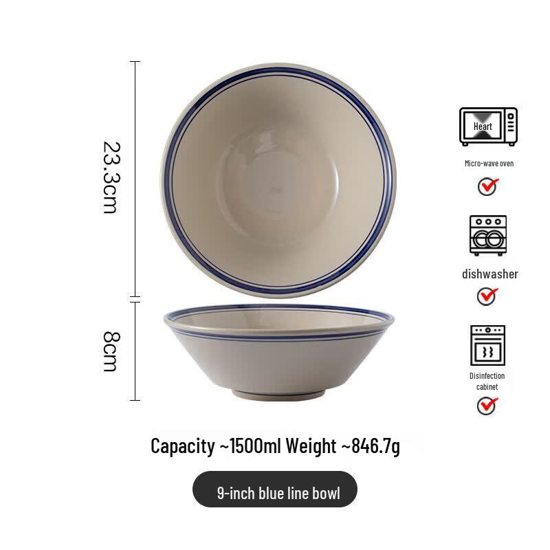 Retro Double Blue Line Ceramic Bowl