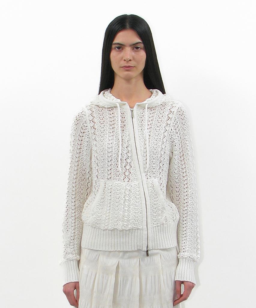 PARTIMENTO WOMEN Openwork Asymmetric Zip-Up Hoodie Knit_Ivory