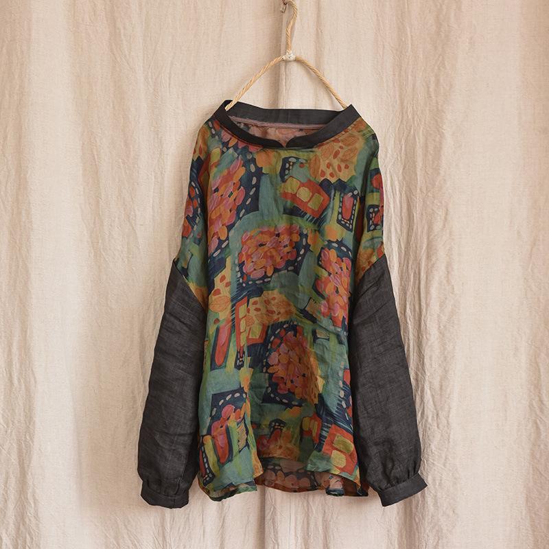 

Johnature женские винтажные лоскутные футболки с цветочным принтом, топы, весенняя женская одежда, футболки в китайском стиле, футболки One Size зелёный