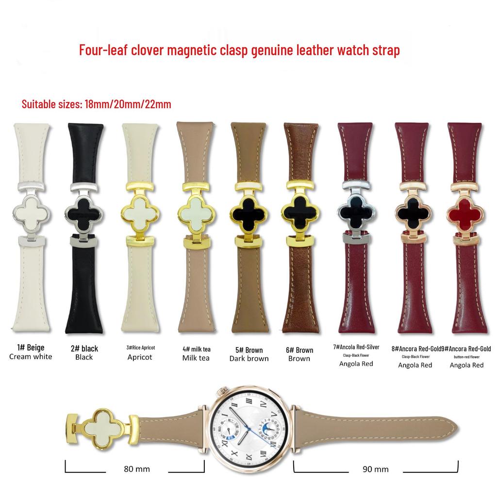 Magnetisches Kalbslederarmband Kleeblatt für Huawei GT4/5, Apple, Xiaomi, Samsung - 18/20/22mm