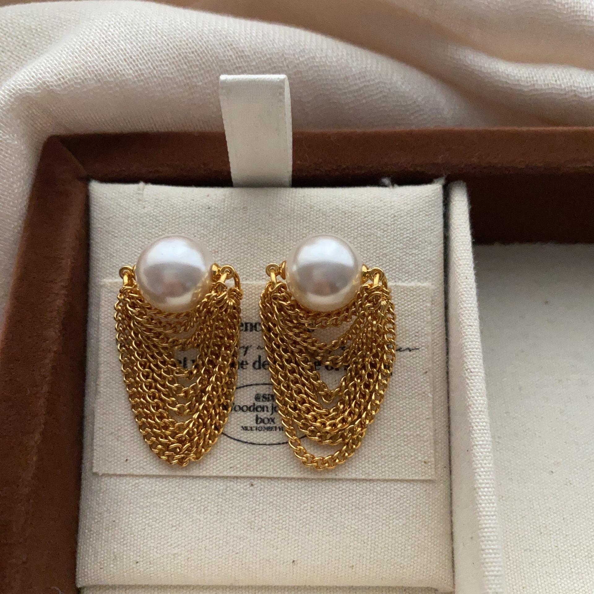 Золотая цепочка с кисточками Жемчужные серьги Серьги Ретро Жизненная сила Легкая роскошь Мода Легкая роскошь Повседневные Нишевые Индивидуальность Продвинутые