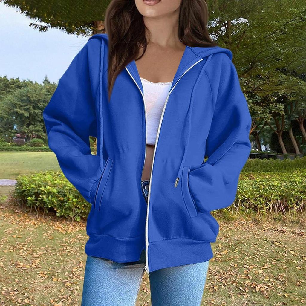 Women's Fashion Casual Long Sleeve Solid Color Hooded Sweatshirt Tops