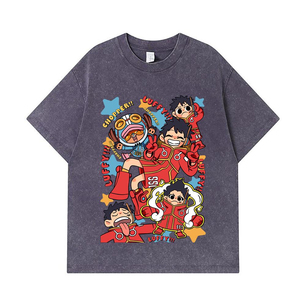 275 GSM Gewaschene T-Shirts 100% Baumwolle Einteilig V58 Egghead Chibi Print Unisex Schweres Baumwoll-T-Shirt