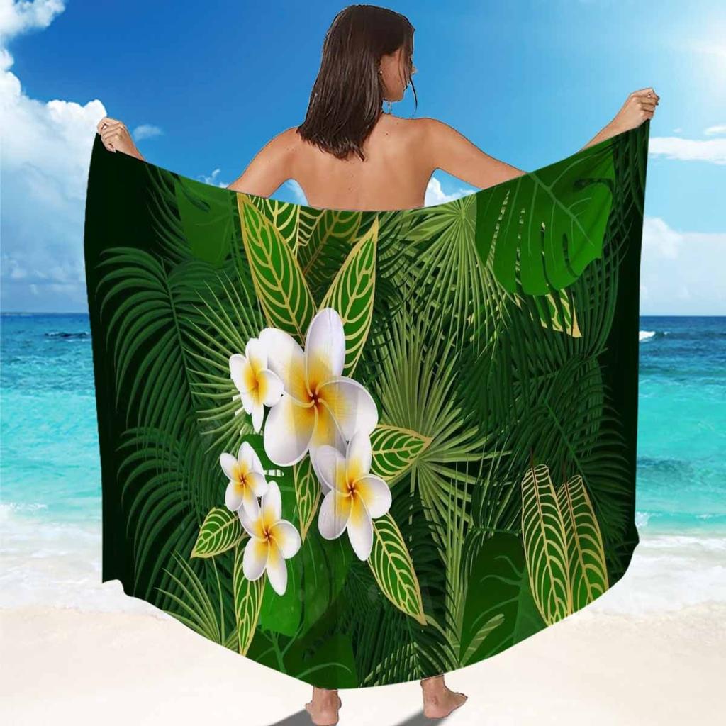 Tropical Palm Leaf Plumeria Beach Sarong Wrap, Highly Absorbent Quick Dry for Travel Camping