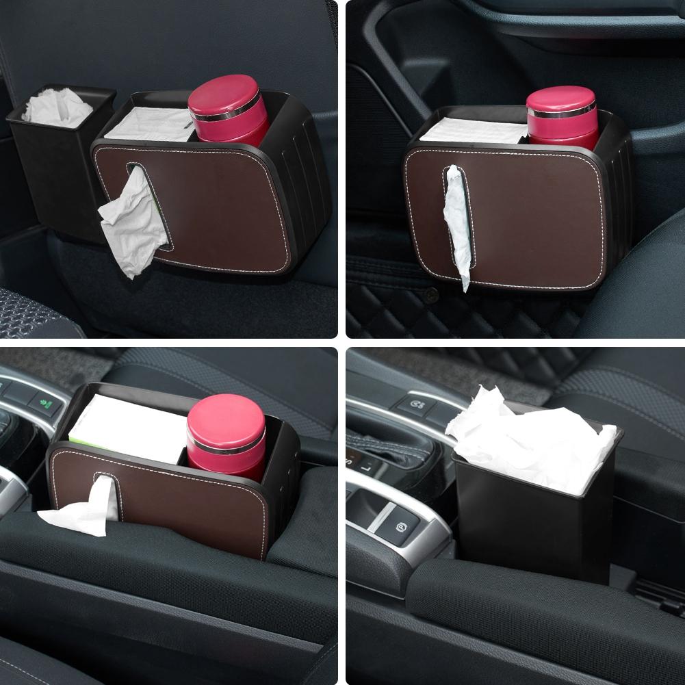 Car Seat Back Trash Bin Storage Box Drink Holder Organizer Auto Backseat Garbage Can Dust Bin with Tissue Case