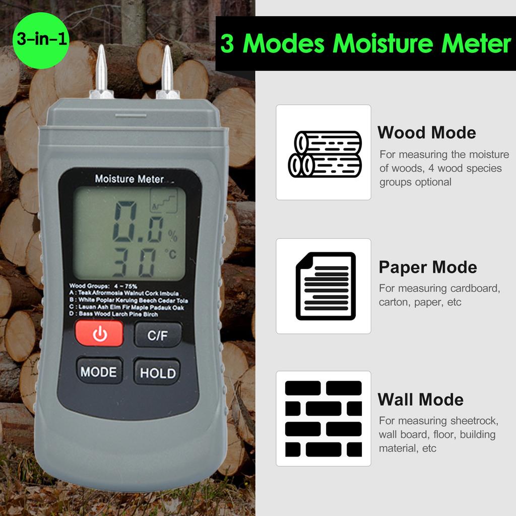 Portable Two Pins Digital Wood Hygrometer Humidity Content Tester Moisture Meter Analyzer for Check Firewood/Drywall Dampness