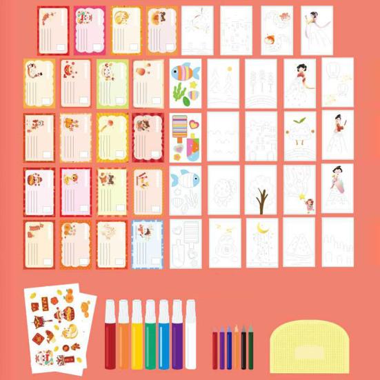 1 Set Squeegee Art Kids Paint Kit DIY Rainbow Scratch Painting Crafts