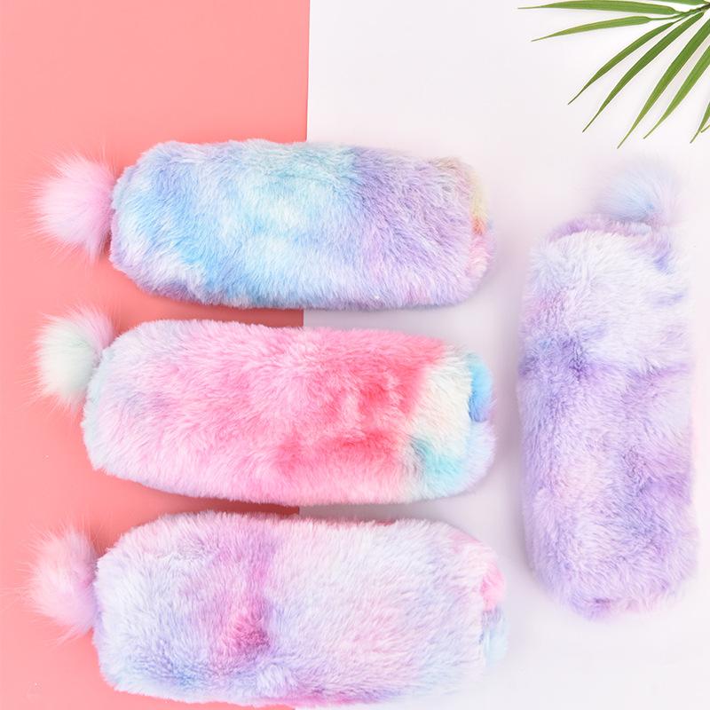 Plush Gradient Pencil Case Large Capacity Pencil Bag Pencil Pouch with Plush Ball Cute Back To School Stationery Supplies