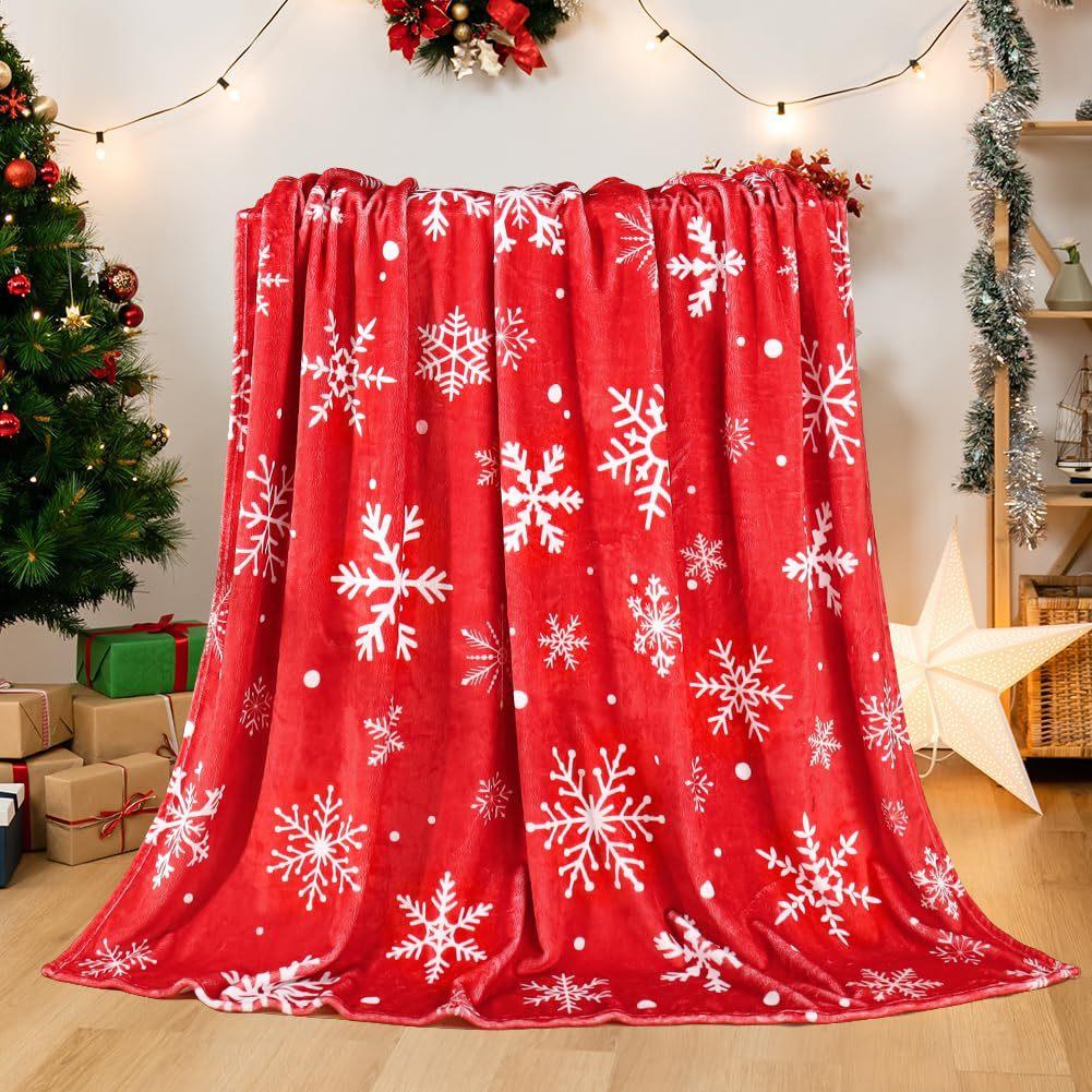 Christmas Snowflake Print Flannel Blanket For Living Room Bedroom Sofa Nap Cover Blanket