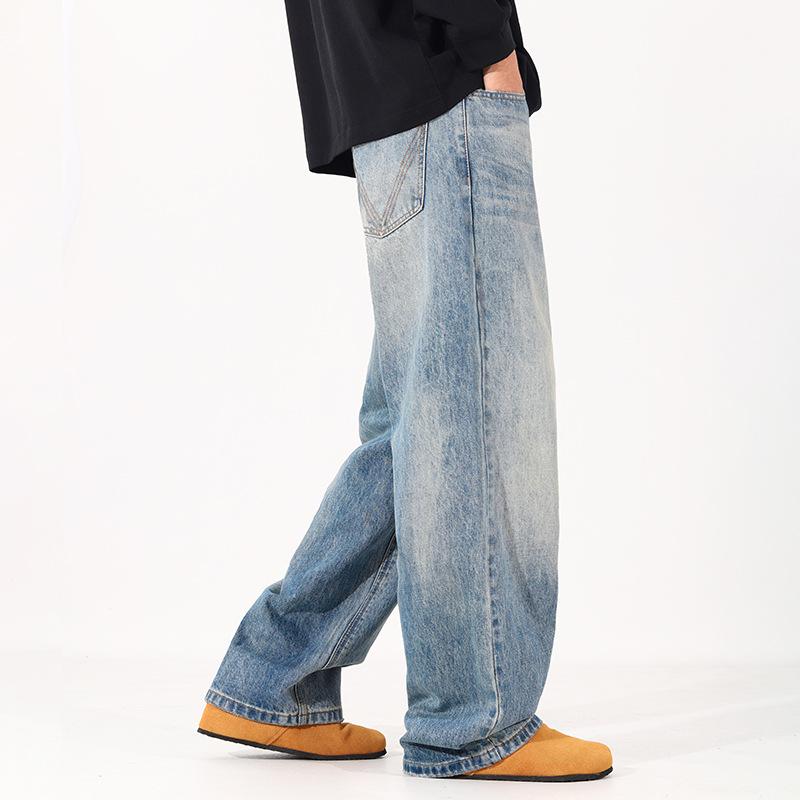 Retro Nostalgic Jeans Men's Clanfit Straight Loose Trendy Brand Wide-leg American High Street Versatile Long Pants