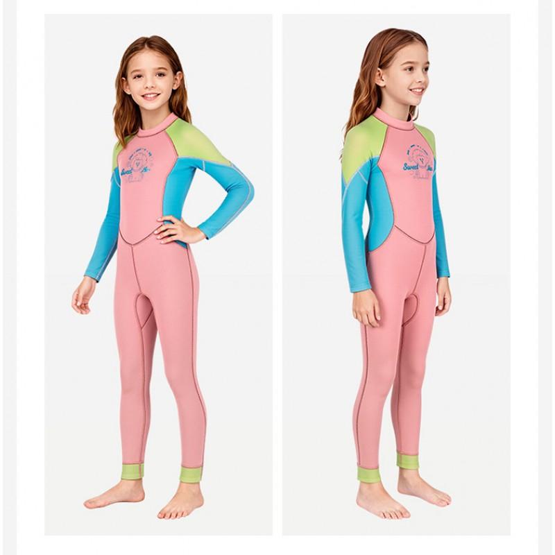 2.5mm Neoprene Kids Wetsuit Girls - Full Body Long Sleeve Snorkeling Swimsuit Swimming Surfing Jellyfish Protection