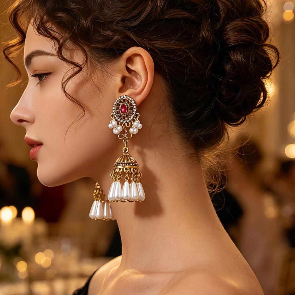 Bohemian Rhinestone Flower Tassel Earrings: Ethnic Style Retro Ear Ornaments for Women.