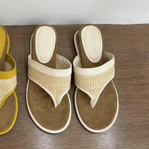 Retro Drag Strandschuhe Hanf Zehenschuhclips Gewebte Nische Keilabsatz Sandalen Flip-Flops Lässig, modisch und bequem