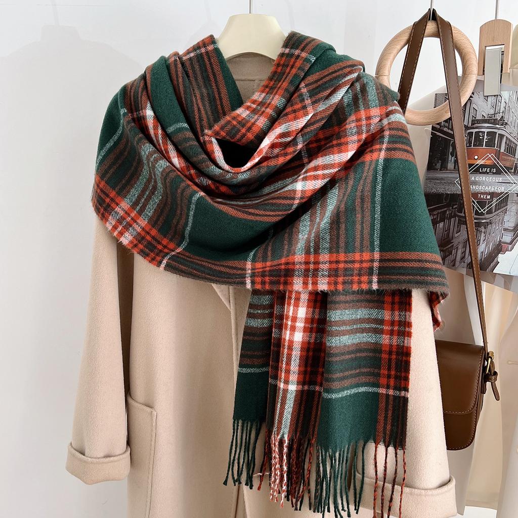 Premium new plaid scarf winter Korean version couple shawl red versatile cold-proof thickened scarf