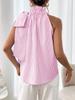 Trendy Casual Striped Ruffled High Neck Tie-Up T-Shirt Top
