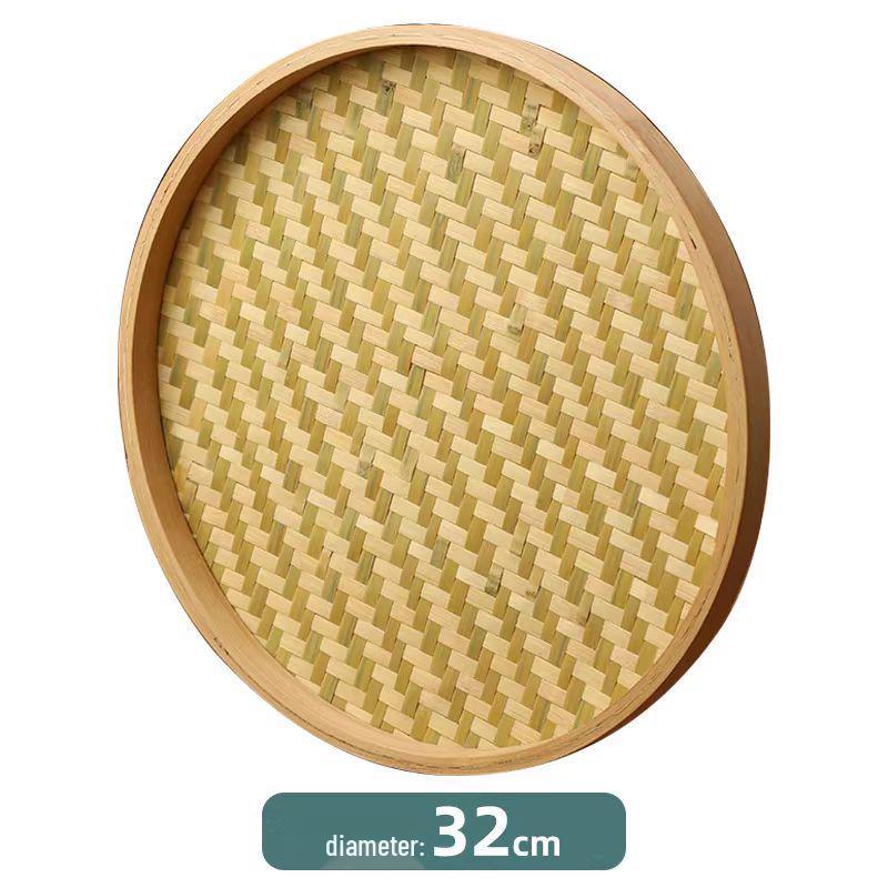 Round Bamboo Weaving Tray: Fine Mesh Sieve, Drying & Draining Basket, Decorative Sample Plate