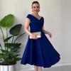 2024 European & American Hepburn-Style Solid V-Neck Waist-Cinching Dress