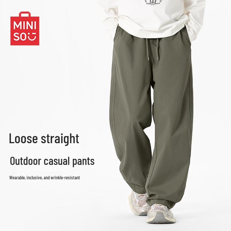 MINISO Men's Retro Relaxed Straight-Leg Curved-Cut Casual Pants