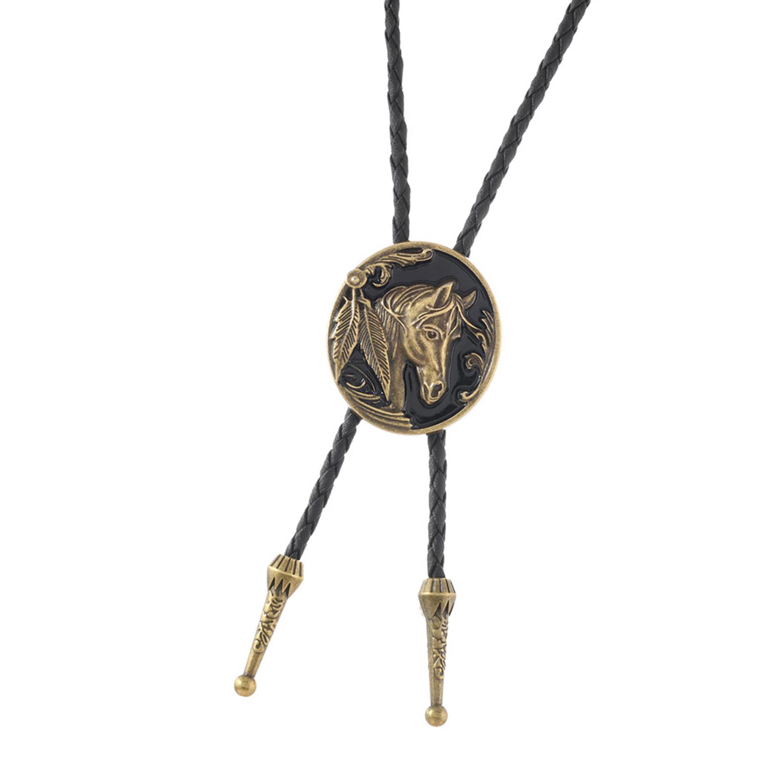 

PU Leather Rope Bolotie Necklace with Oil Drip Horse Design Comfortable Rodeos Tie For Adult Teens Party Gathering прозрачный