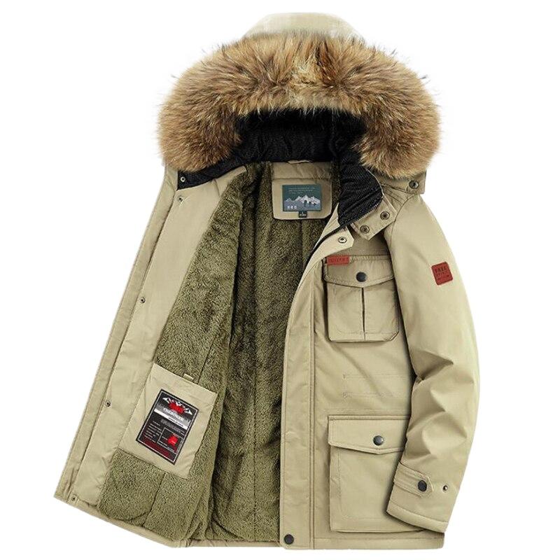 Plus Size 8xl Winter Jacket Men Warm Thick Fleece Parkas Windbreaker Military Hooded Fur Collar Overcoat Men Clothing