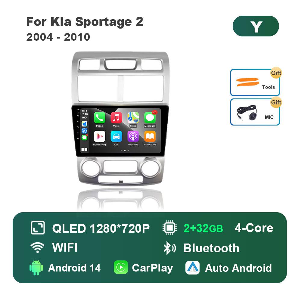 Bluetooth DSP Stereo Car Video Multimedia player for Kia Sportage 2 2004 - 2010 WiFi Android 14 System 4G GPS Touch Screen