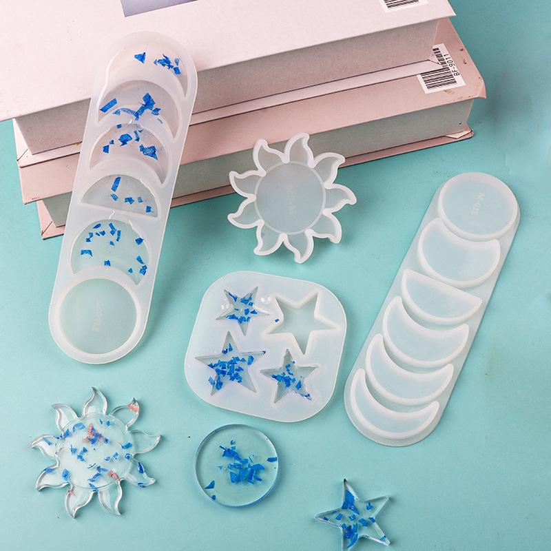 Sun Stars Moon DIY Keychain Pendant Silicone Mold Set Crystal Epoxy Resin Mold Pendants Jewelry Making Crystal Drop Glue Mold Resin Planet Pendant