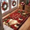 Christmas Santa Sleigh Carpet Rug "Merry Christmas" Mat Holly Berries Bell Decoration Mat for Home Decoration Festive Floor Rug