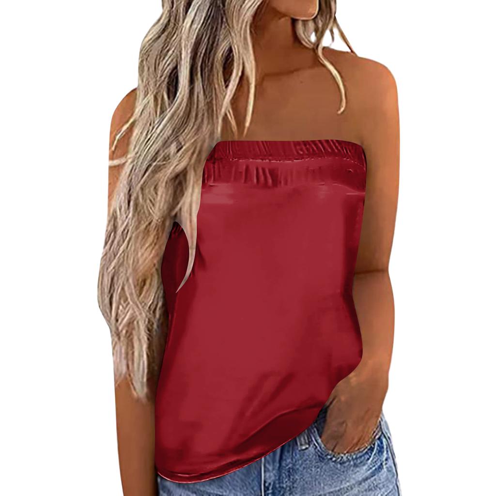 Top de Verano Sexy para Mujer sin Tirantes Hombros Descubiertos Banda Elástica