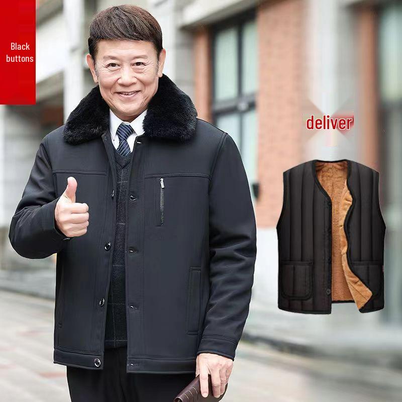 Men's Thick Velvet-Lined Winter Coat for Middle-Aged and Elderly