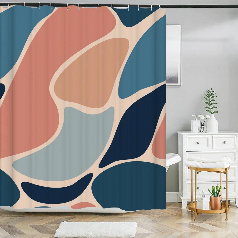 Nordic Style Abstract Art Line Shower Curtains Waterproof Polyester Bath Curtain Morandi Color Block for Bathroom Curtains Decor