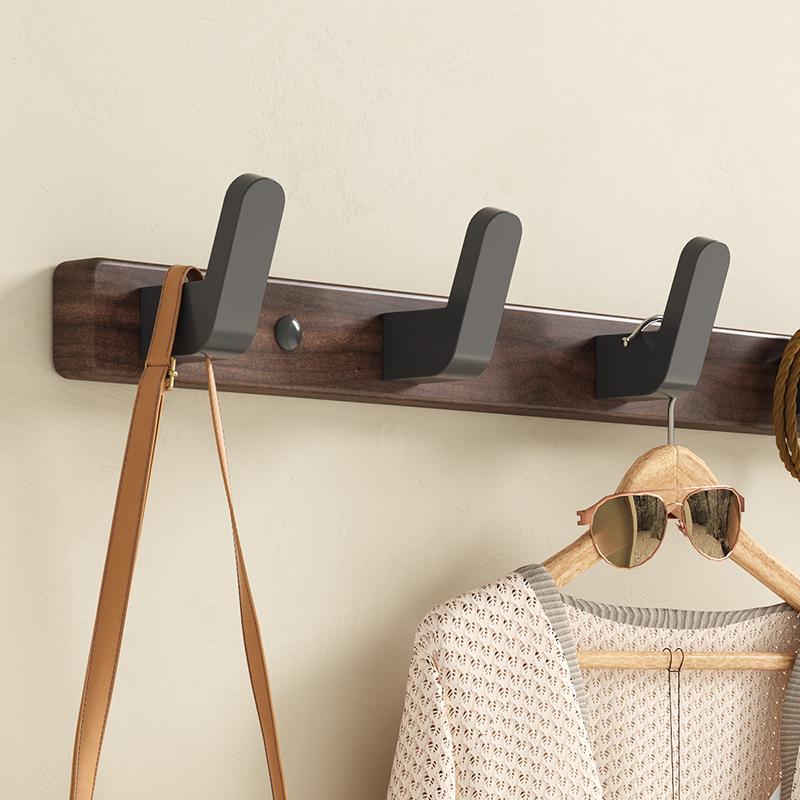 No-Drill Back-of-Door Black Walnut Wood Clothes Hanger Hook