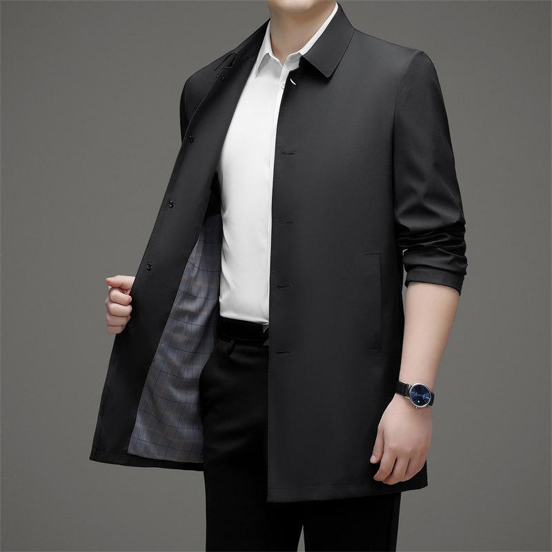 Lapel Jacket Men's Spring and Autumn Business Loose Casual Medium and Long Dad Coat High-end Middle-aged Trench Coat Top