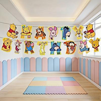 Disney 15-teiliges Winnie Puuh Motto Party Banner Geburtstagsparty Banner Dekoration Multifunktionale Feiertagsfahne Raum Hängedekoration