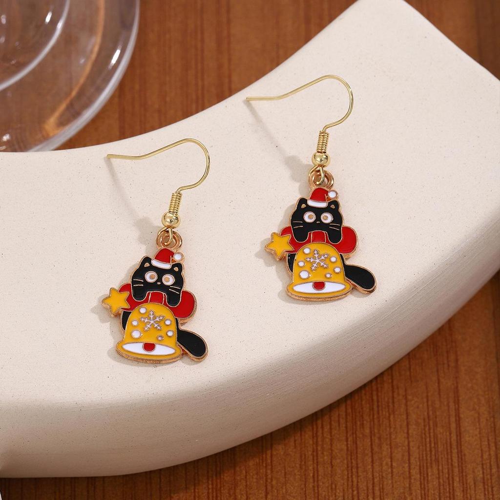 Festive Reindeer & Gingerbread Earrings: Christmas Cartoon Drip Oil Design