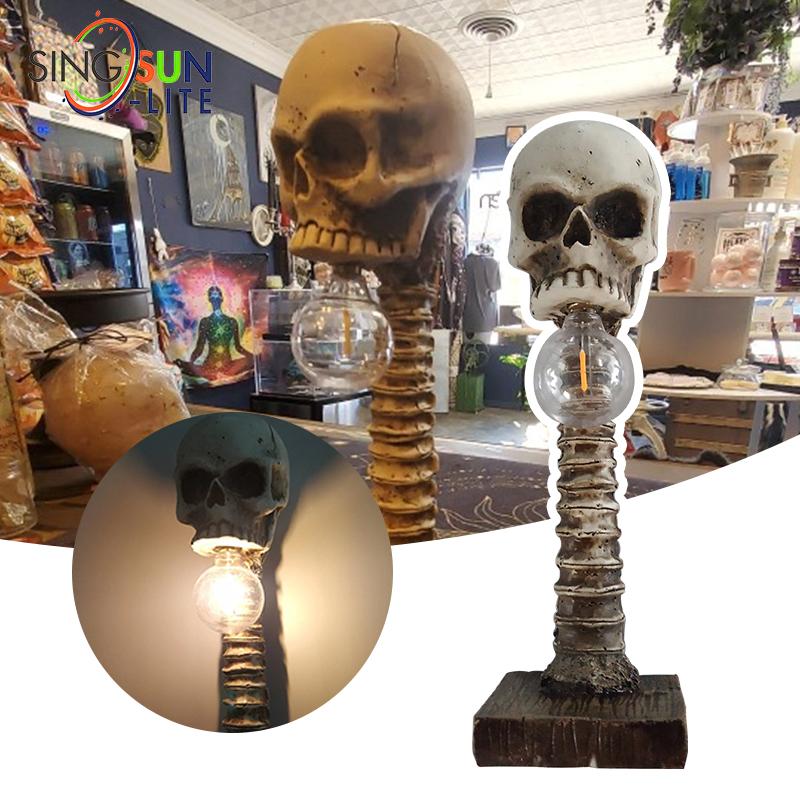 Halloween Skull Skeleton Lamp Horror 3D Statue New Table Light Creative Party Ornament Prop Home Bedroom Decoration Scary Prop