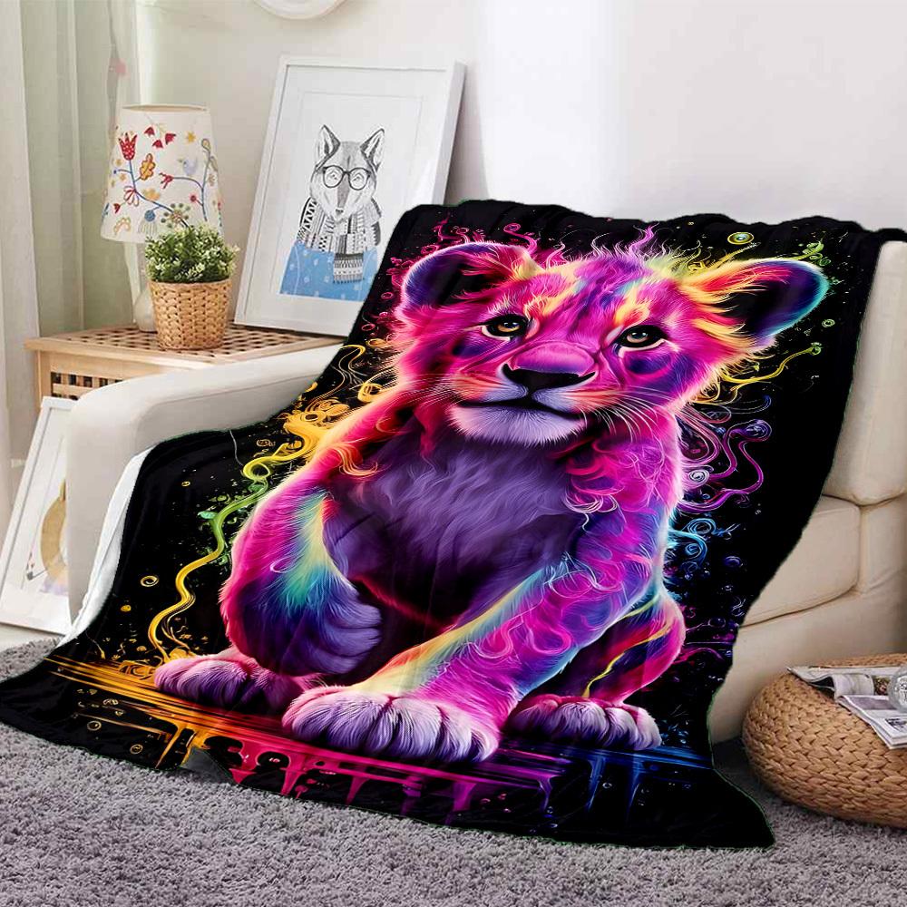 1pc Colorful Lion Blanket, Lightweight Flannel Fleece with Digital Printing, Soft Warm for Sofa, Travel, Camping, Office, Couch, Chair, and Bed, All-S