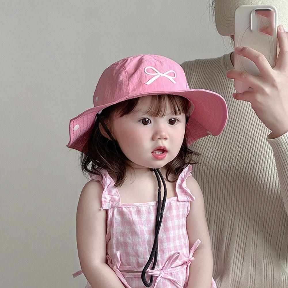 Quick-dry Summer Kid Sunhat Bow Embroidery Children's Fisherman Hat Candy Color Bucket Hat  Kid