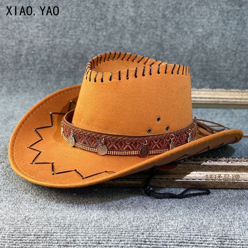 Vintage Ethnic Western Cowboy Hat Unisex Outdoor Sun Protection Travel Hat