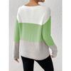 Spring Autumn Women's Color Block Patchwork Knit Sweater, Crew Neck Long Sleeve Pullover Top