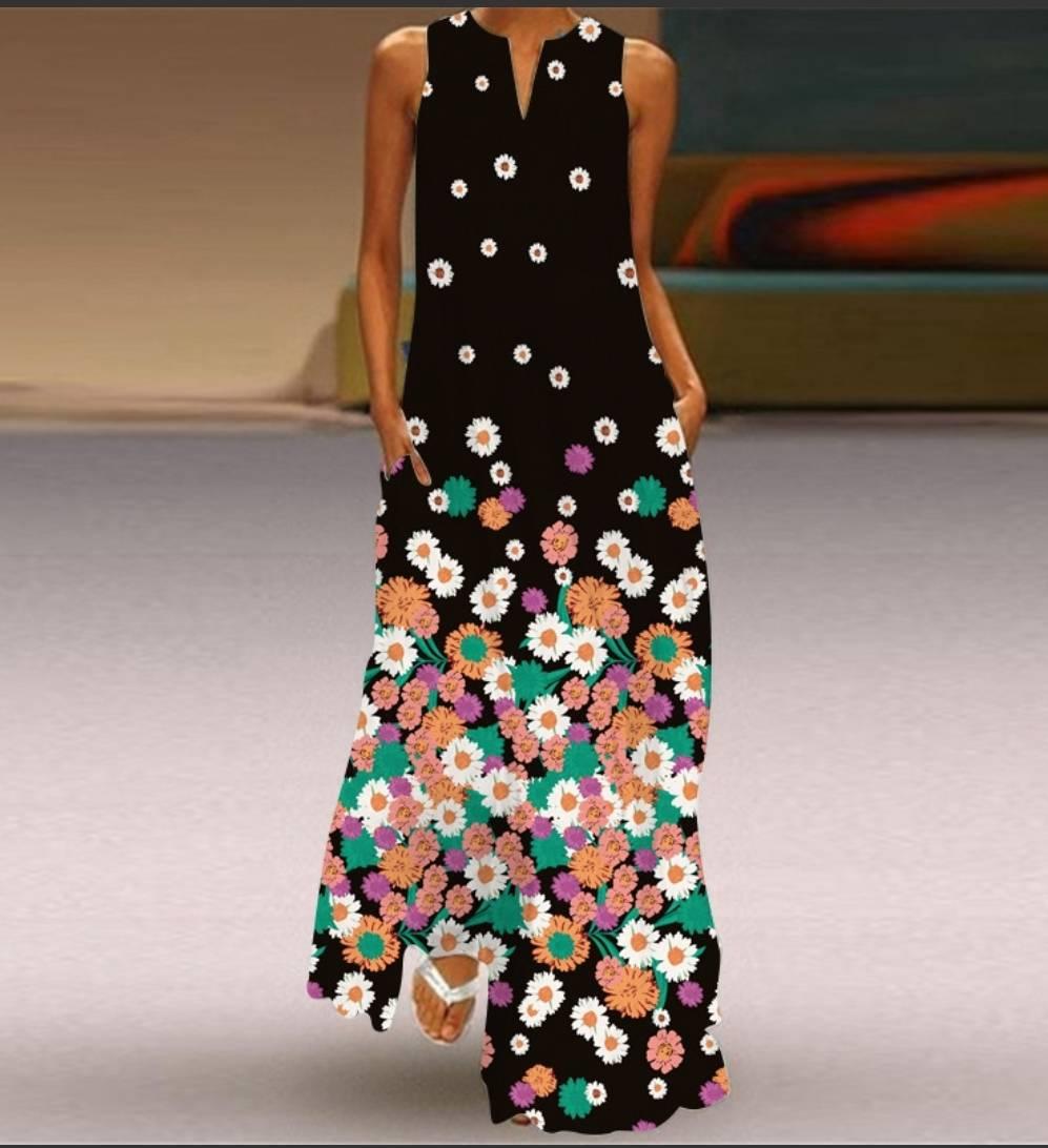 

Женские винтажные платья с принтом, летнее длинное платье без рукавов с v-образным вырезом в стиле бохо, женские повседневные элегантные платья макси для пляжной вечеринки, Vestidos XXL