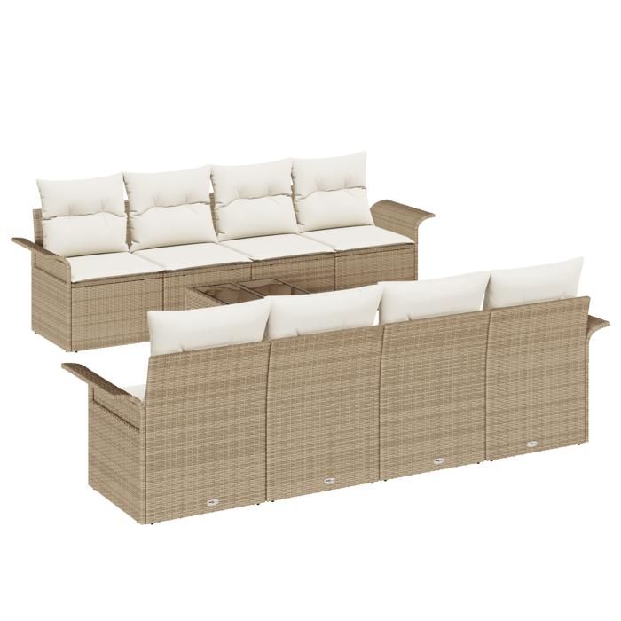 VidaXL Ensemble 9 pièces de canapés de jardin avec coussins Beige en Rotin Synthétique 3345291